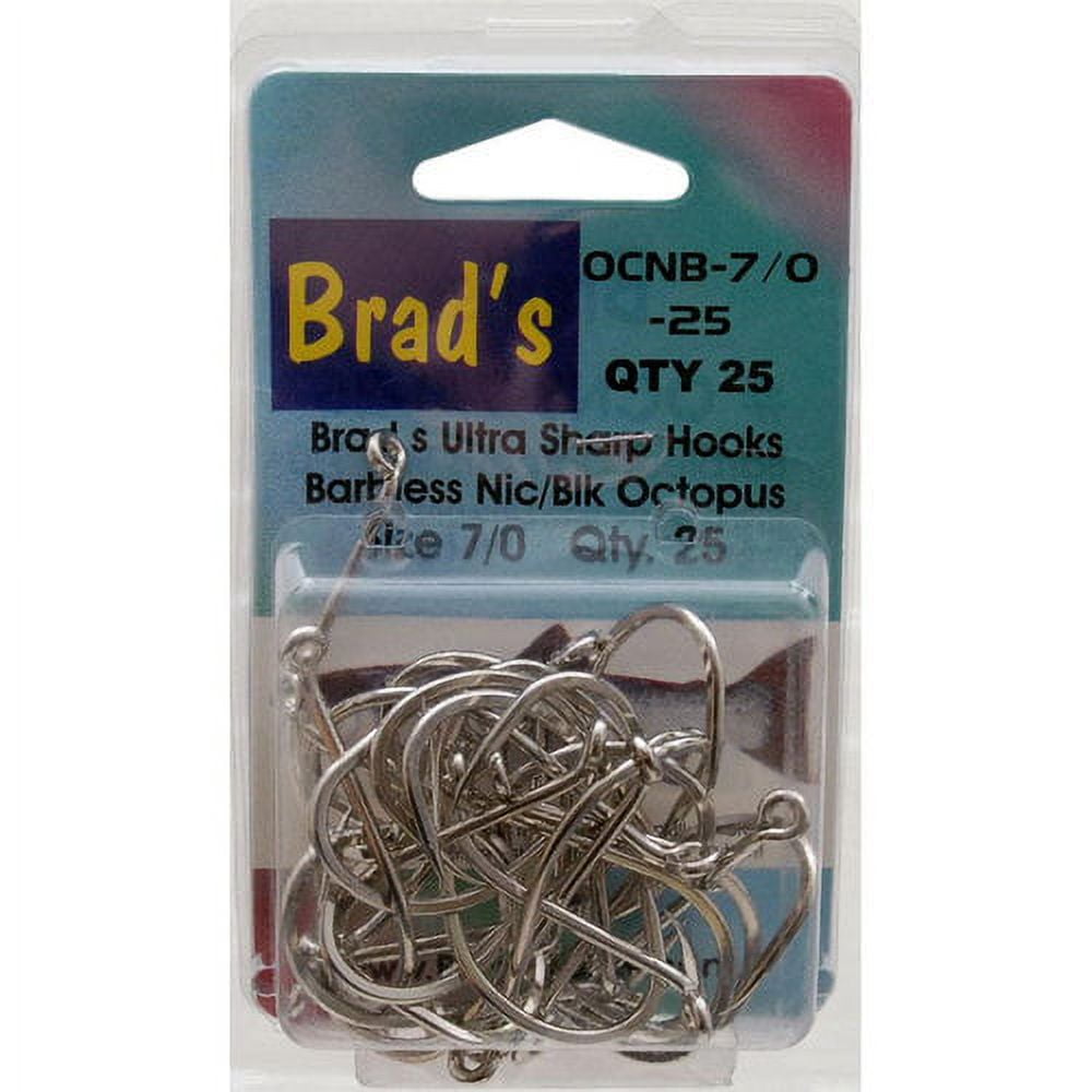 Brad's Killer Fishing Gear 8/0 Barbless Octopus Hook, Nickel, 25-Pack
