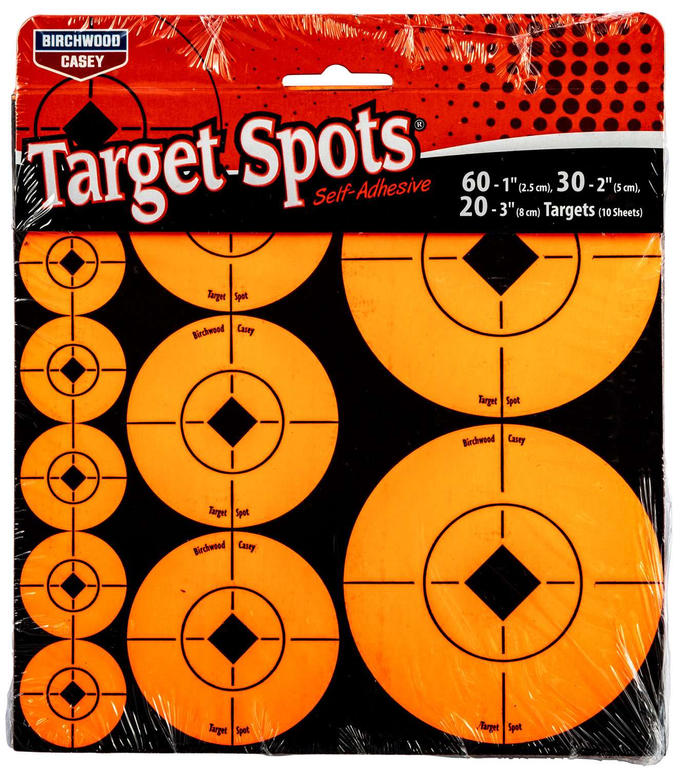 Birchwood Casey Target Spots Self-Adhesive Paper Bullseye Black Target Paper W/Orange Target 60-1