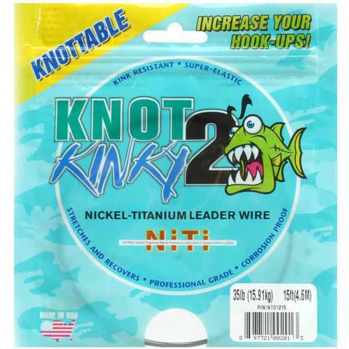 Aquateko Knot 2 Kinky 45 Lb. - 15' Nickel-Titanium Leader Wire, 35 Lbs - Salt Wtr Trollng Bait