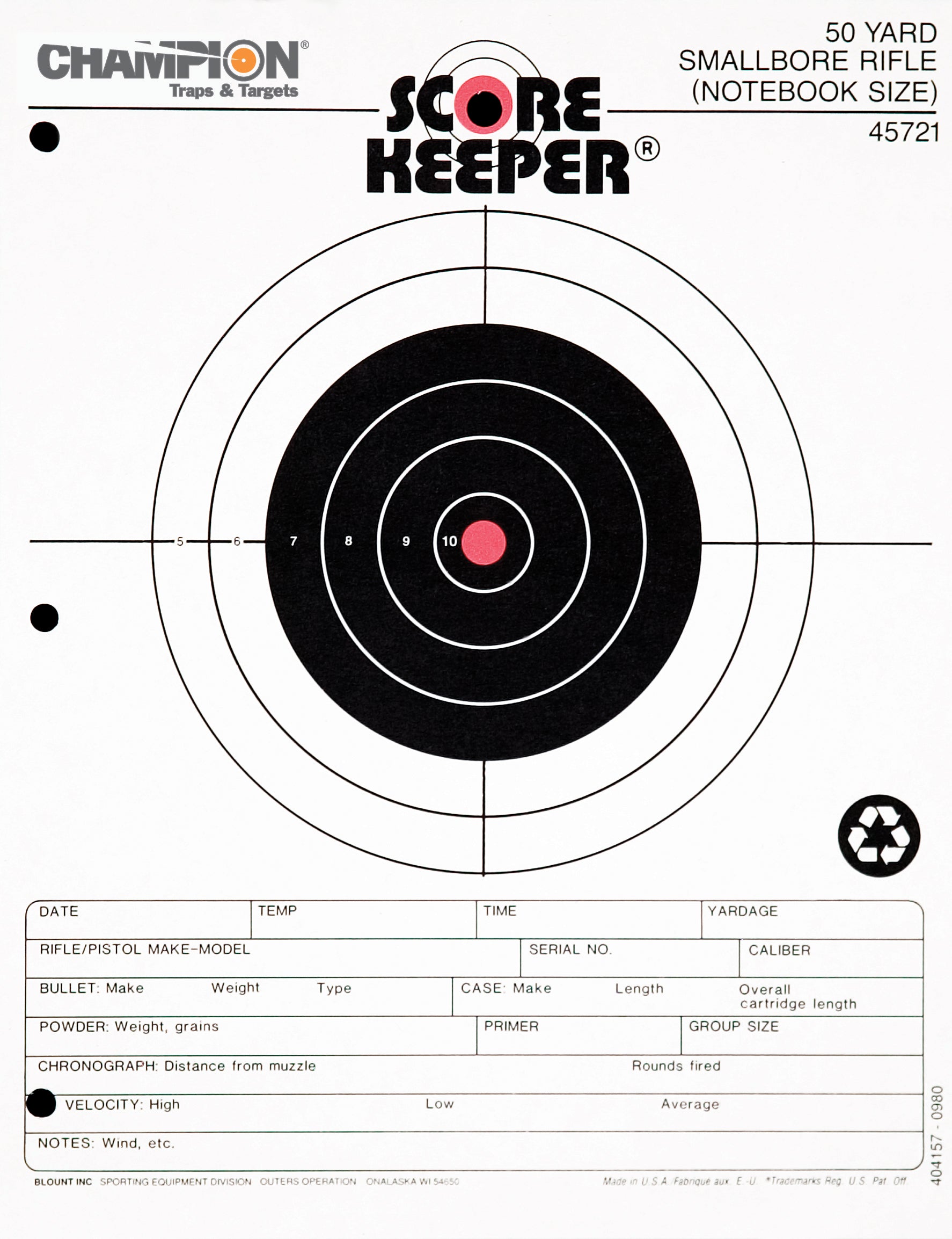 Champion Scorekeeper Paper Precision Fluorescent Orange Bull 50-Yard Small Bore Rifle Notebook Target
