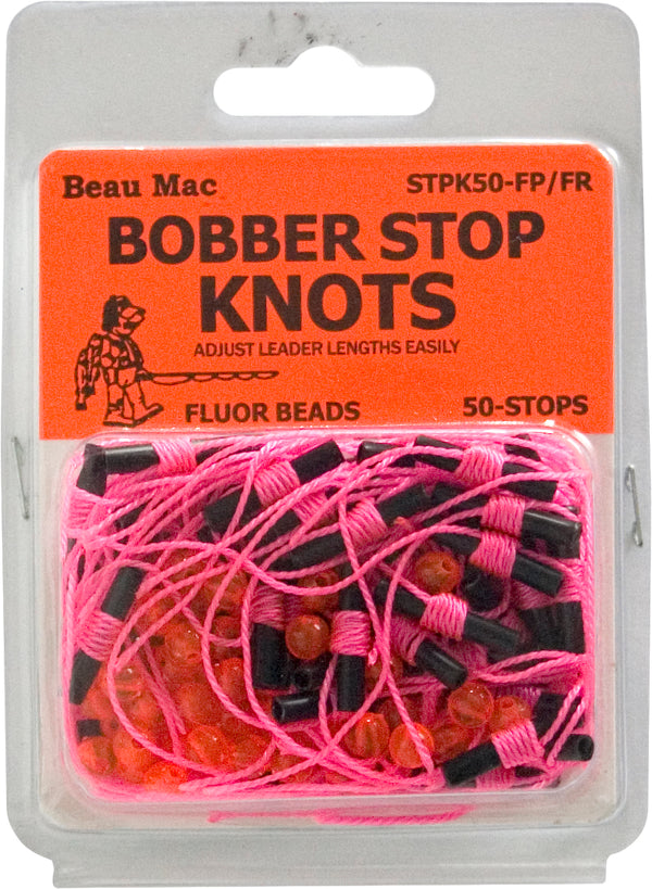 Beau Mac Bobber Stop Knots Fluorescent Pink Knot & Fluorescent Red Bead