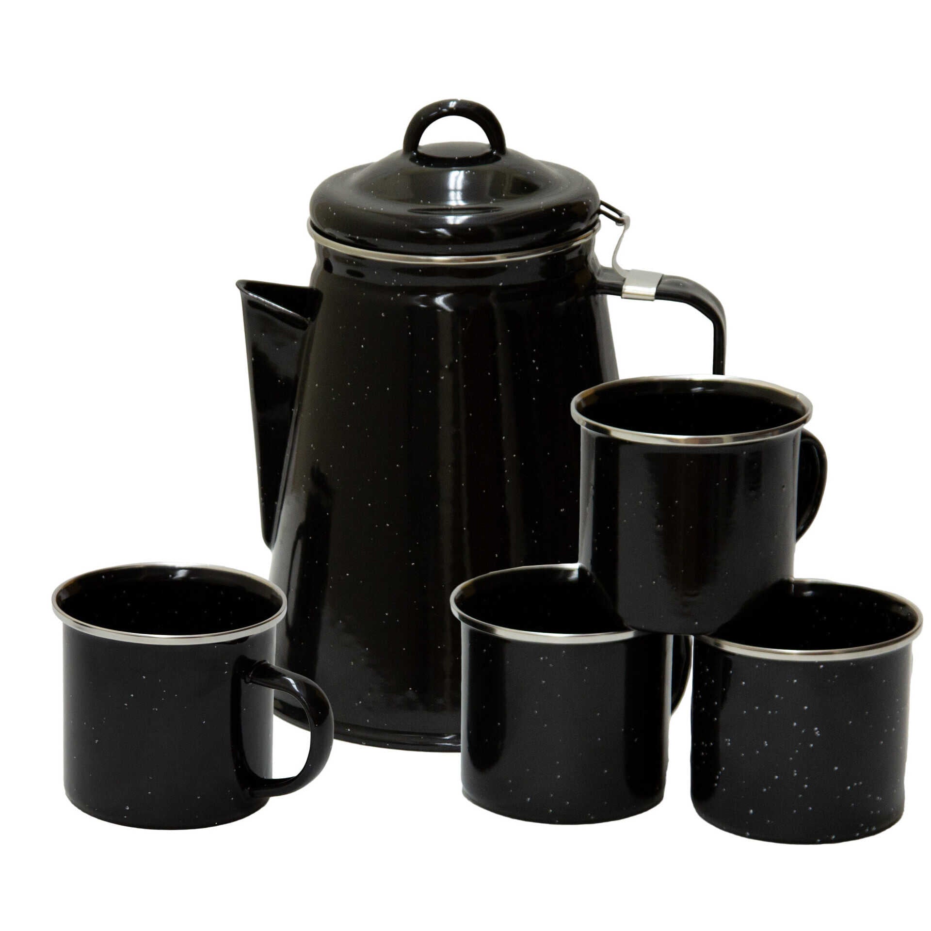 Stansport Enamel Percolator Coffee Pot & 4 Mug Set Black