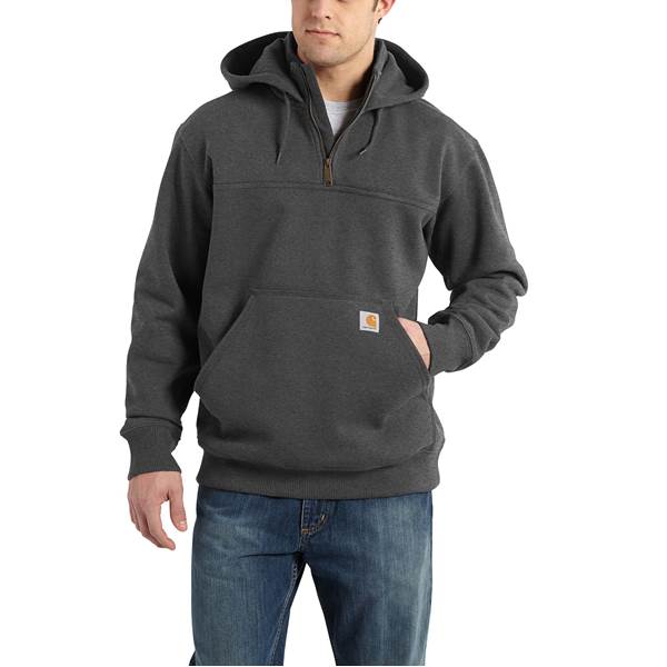 Carhartt Men'S Extra Large Carbon Heather Cotton/Polyester Rain Defender Paxton Heavyweight Hooded Zip Mock Sweatshirt