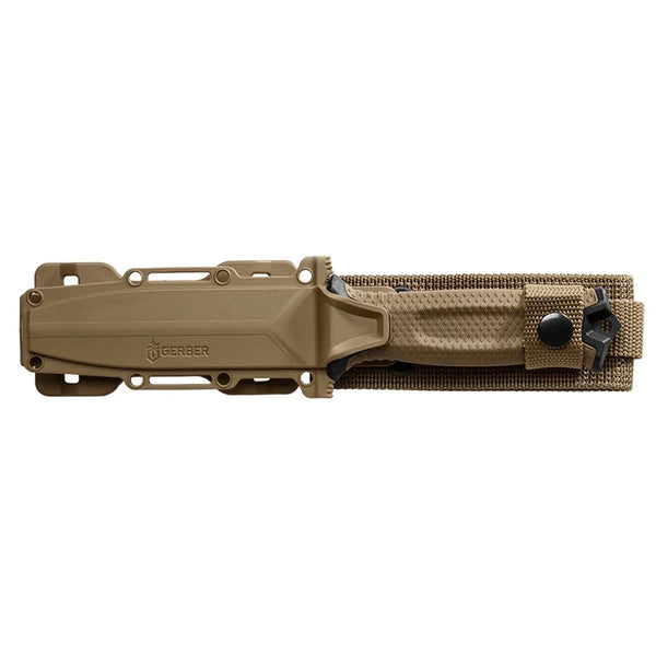 Gerber Gear StrongArm - Fixed-Blade Camping & Hunting Knife with Striking Pommel & Sheath - Premium Survival Gear- Coyote Brown, Serrated Edge