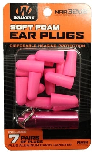 Walker's Foam Ear Plugs With Black Aluminum Carry Canister 7 Pairs
