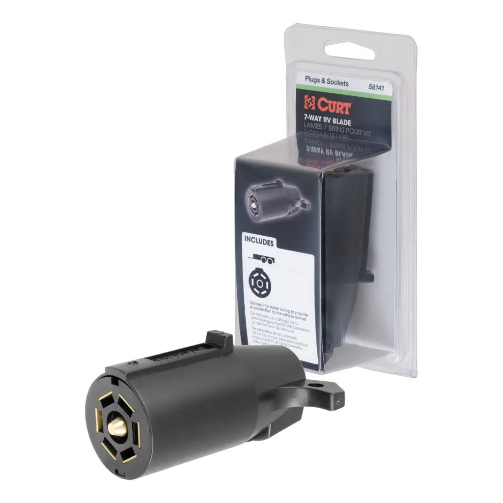 Curt 7-Way RV Blade Connector Plug (Trailer Side, Black Plastic, Packaged) #58141