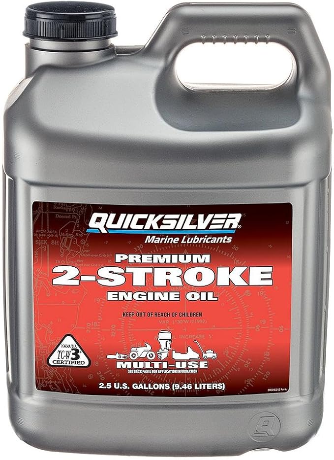 Quicksilver 8M0229791 Premium 2-Stroke Engine Oil  Outboards  PWCs  Snowmobiles and Motorcycles - 2.5 Gallon