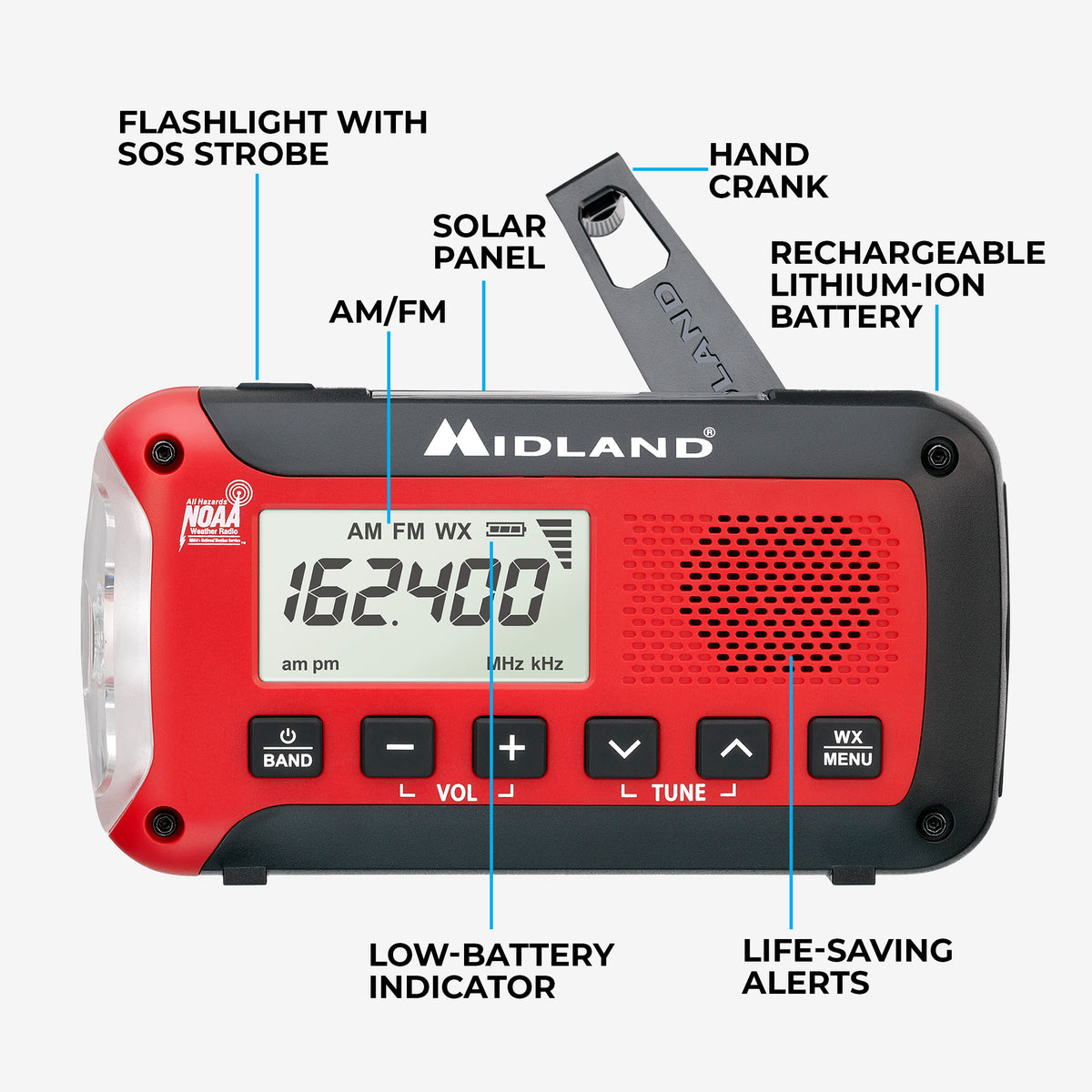 Midland ER50 Portable Emergency Weather Alert Crank Radio