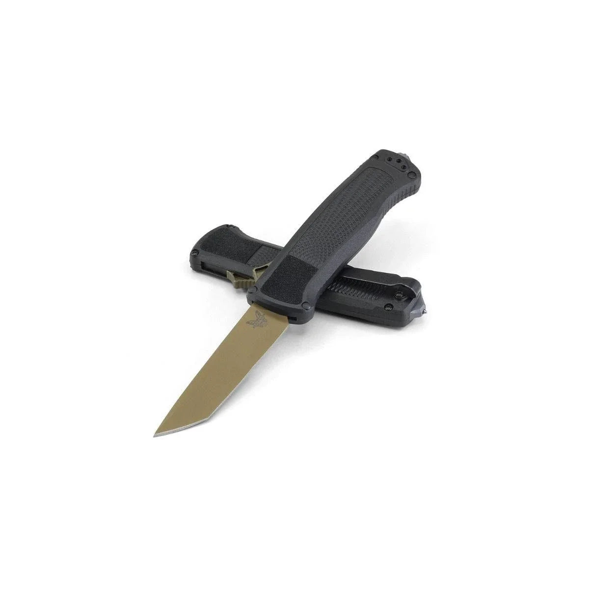 Benchmade Shootout Automatic Folding Knife, 3.51 in, CPM-CruWear, Tanto Blade, CF Elite, Flat Earth Handle