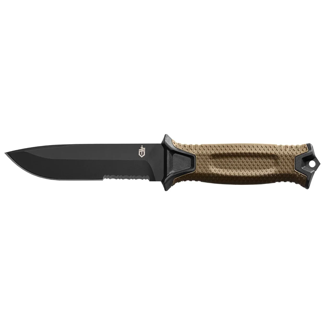 Gerber Gear StrongArm - Fixed-Blade Camping & Hunting Knife with Striking Pommel & Sheath - Premium Survival Gear- Coyote Brown, Serrated Edge
