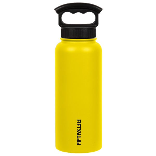 Fifty-Fifty 568464 34 Oz Insulated Bottle with 3-Finger Grip Cap, Yellow