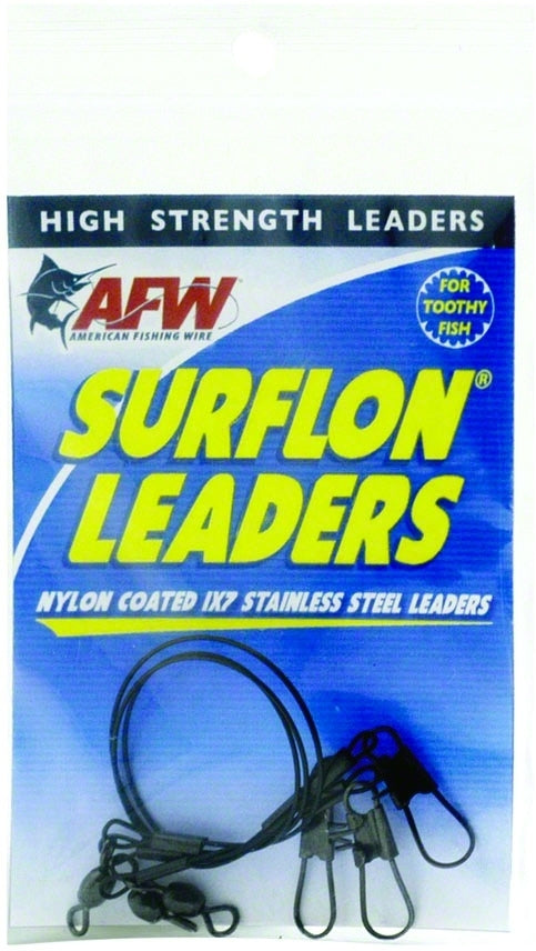 Surflon Leaders Nylon Coated 1X7 Stainless, Sleeve Swivel, Locksnap, 30 Lb 14 Kg Test, Black, 18 I