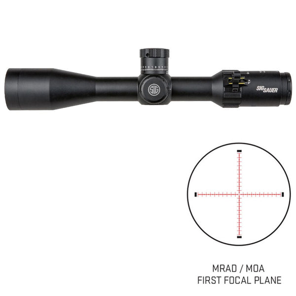 SIG Sauer Tango4 4-16x44 Riflescope Illuminated MOA Milling Reticle 30mm Tube .25 MOA Adjustments Side Parallax Adjustment First Focal Plane CR2032 Battery Black